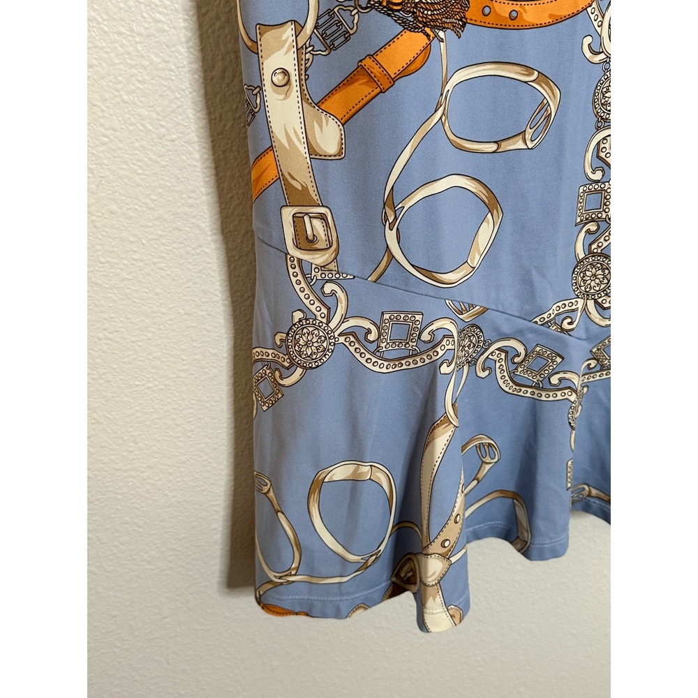 J. McLaughlin Catalina Cloth Sleeveless Dress Size S Blue Equestrian Ruffle Hem - Picture 5 of 8